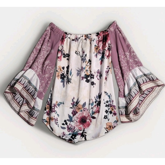 White House Black Market Tops - White House Black Market Satin Floral Off The Shoulder Blouse Size M Feminine